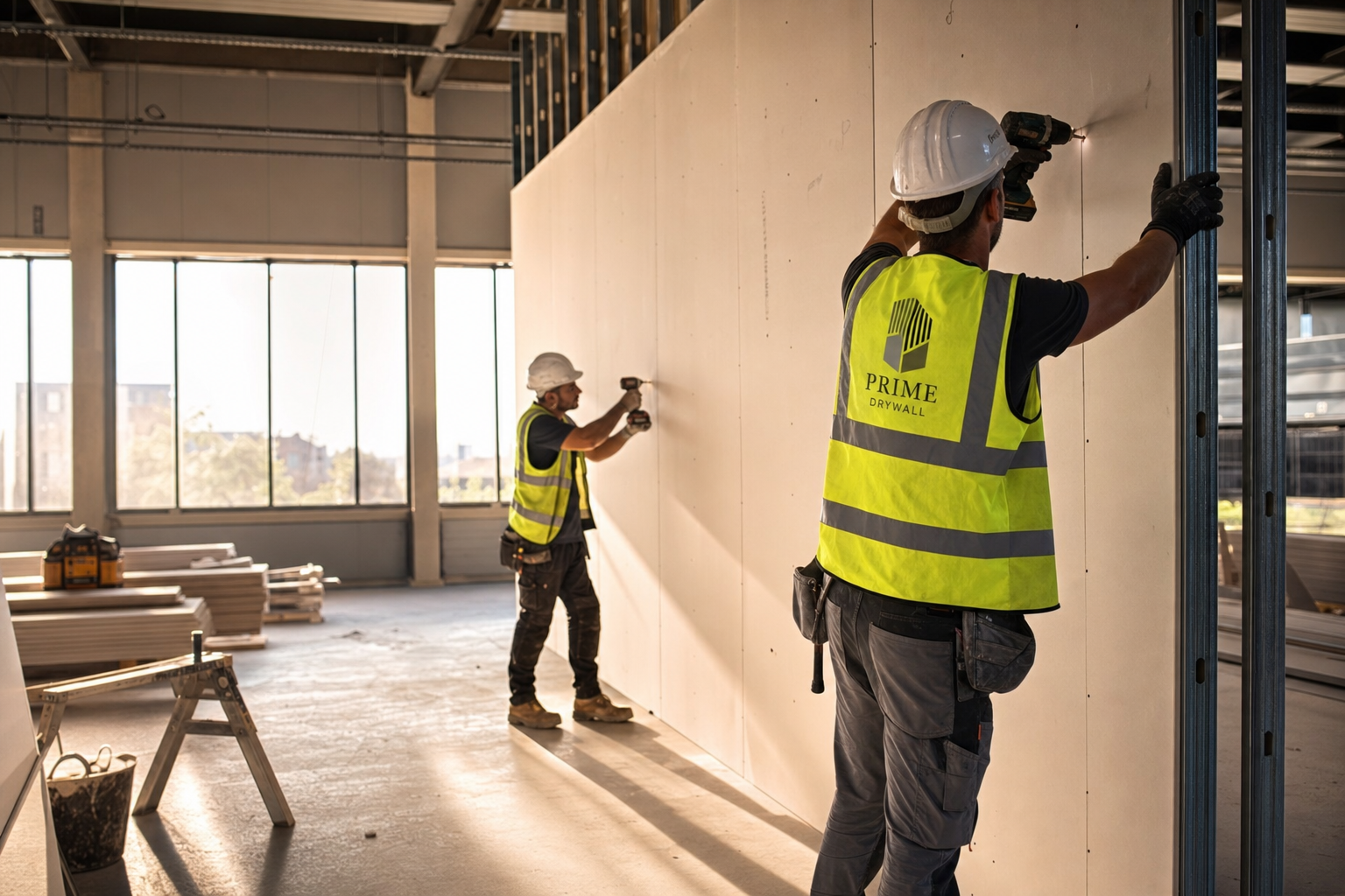 Professional dry lining contractors at work in Cambridgeshire