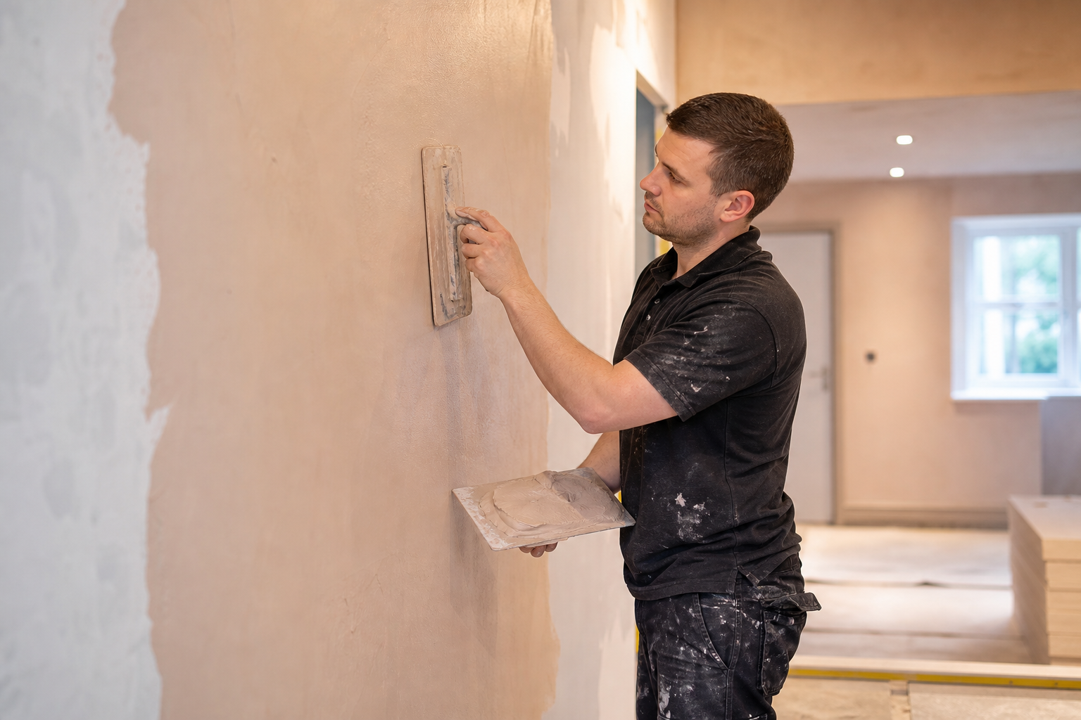 Quality plastering finish on a Cambridgeshire interior wall